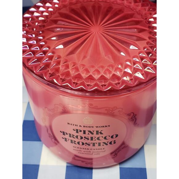 BBW Pink Prosecco Frosting Glass Lid Large 3 Wick Candle Home Fragrance Decor - Picture 2 of 3